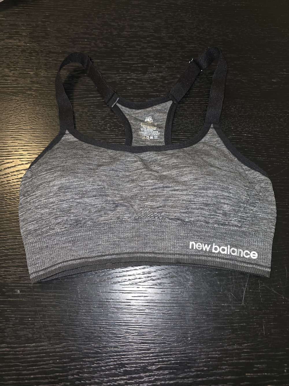 New Balance Gray Seamless Racerback Sports Bra with Black Trim